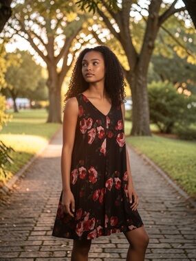 Premise Floral Dress XXL 2X Black Red Sleeveless Flowy Stretch
